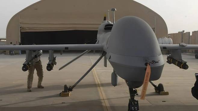 [서울=뉴시스] 사진은 2011년 2월27일 이라크 캠프 타지에 미군 첨단 무인기 MQ-1C 그레이 이글이 배치돼 있는 모습. (사진출처: 미 육군) 2025.06.19. *재판매 및 DB 금지