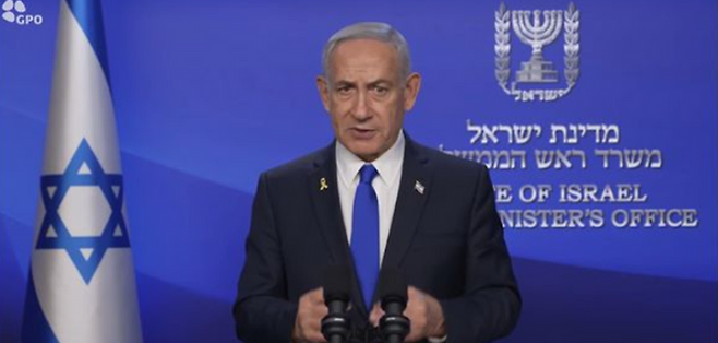 베냐민 네타냐후 이스라엘 총리가 지난 13일 수도 텔아비브에서 연설하고 있다. ⓒ신화/뉴시스