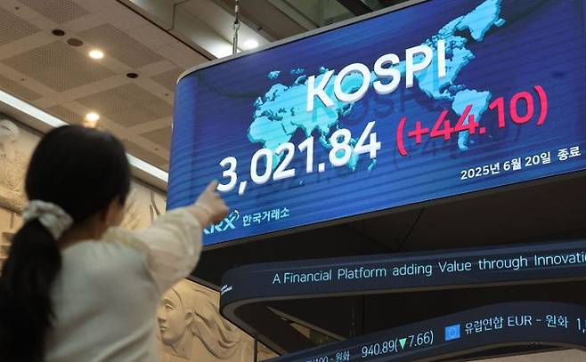 20일 오후 서울 여의도 한국거래소 서울사무소 마켓스퀘어에 지수가 표시돼 있다. ⓒ뉴시스