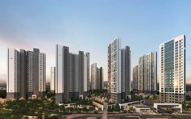 충북 청주시 서원구 장성동 일대에 들어서는 ‘신분평 더웨이시티 제일풍경채(1블록)’ 투시도. HMG그룹 제공