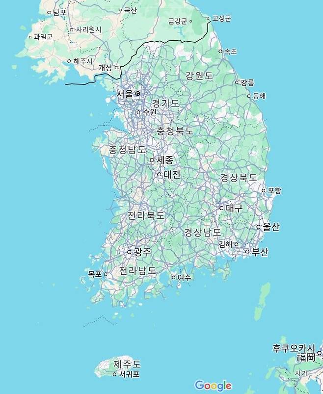 Map of South Korea (Screen capture from Google Maps)