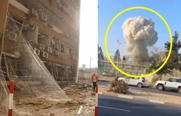 이란의 미사일 반격에 피격당한 이스라엘 남부 베르셰바의 소로카 병원 . 엑스 캡처