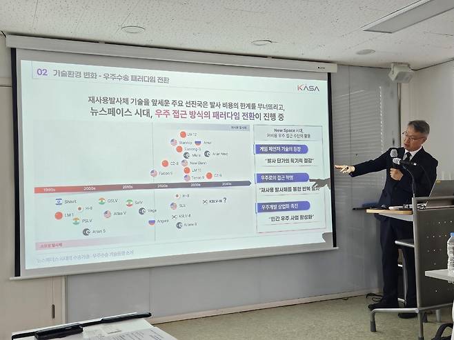 브라운백 미팅에서 발표하는 박재성 우주청 우주수송부문장 [촬영 조승한]