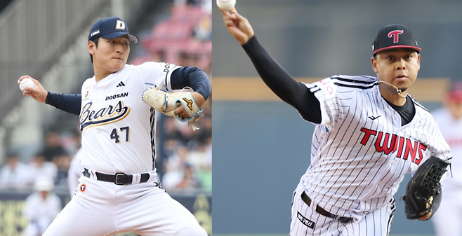 왼쪽 두산베어스 곽빈, 오른쪽 엘지트윈스 에르난데스