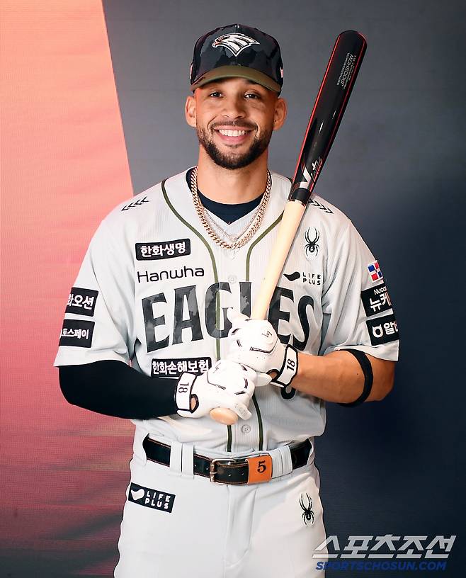 20일 대전 한화생명볼파크. 한화의 대체용병 루이스 리베라토가 유니폼을 입고 포즈 취했다. 대전=정재근 기자 cjg@sportschosun.com/2025.6.20/