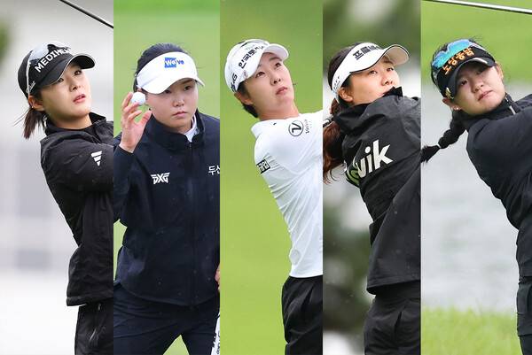 2025년 더헤븐 마스터즈에 출전한 김나영, 임희정, 박지영, 이주현, 한지원 프로가 1라운드에서 경기하는 모습이다. 사진제공=KLPGA