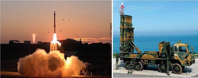 이스라엘 방공미사일  ‘데이비드 슬링’(왼쪽)과 한국 ‘천궁-Ⅱ’. 각각 미국 국방부와 방위사업청 제공