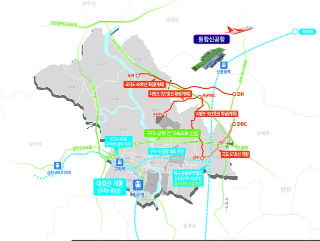 대구경북통합신공항과 연계한 광역교통망 계획. 구미시 제공