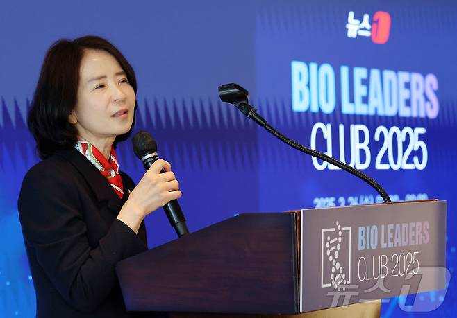 최수진 국민의힘 의원이 26일 오전 서울 중구 조선호텔에서 열린 뉴스1 제24회 바이오리더스클럽에서 축사를 하고 있다. 2025.3.26/뉴스1 ⓒ News1 박세연 기자