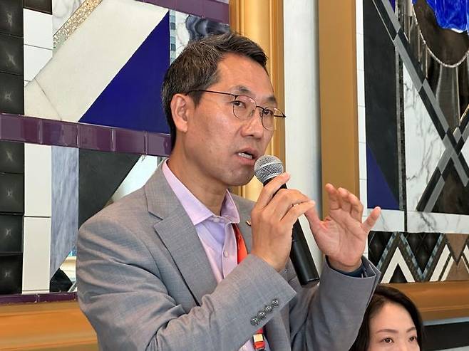 이동훈 SK바이오팜 사장이 19일(현지시간) 바이오 USA 행사장 인근에서 오찬 간담회를 진행하고 있다. ⓒ데일리안 이소영 기자