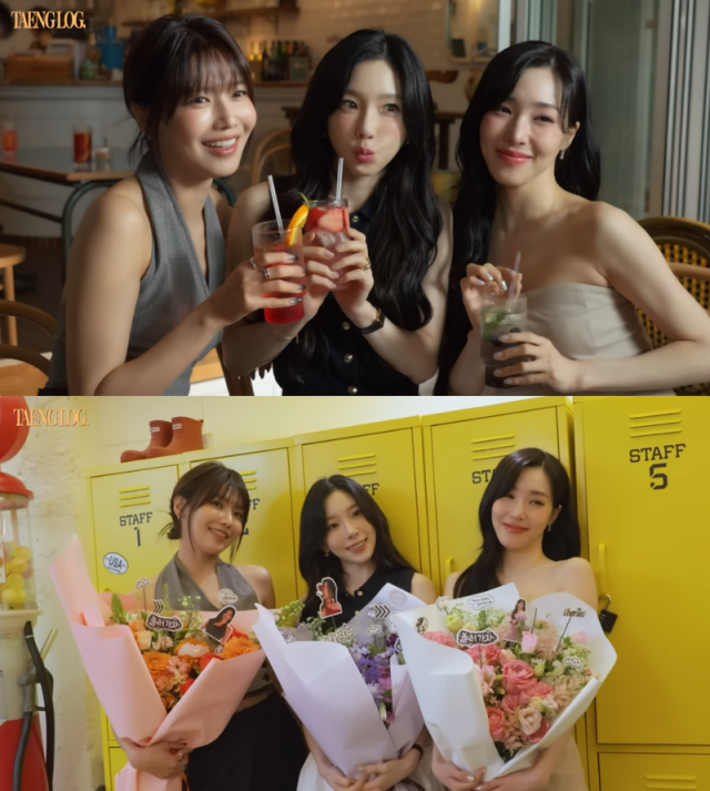 순서대로 수영, 태영, 티파니. 소녀시대 멤버들이 광고 현장에서 모였다./유튜브 TAEYEON Official 캡처
