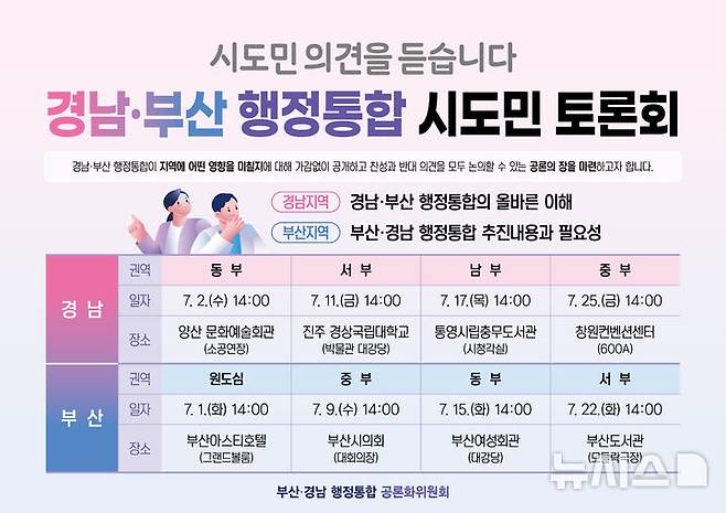 [창원=뉴시스]경남부산 행정통합 시도민 토론회 일정.(자료=경남도 제공) 2025.06.22. photo@newsis.com