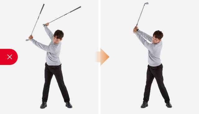 오른팔을 과도하게 펴주려고 하면 역 피봇 동작이 나올 수 있다.