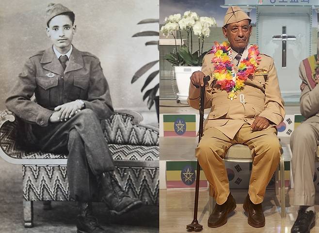 18살에 6·25 전쟁에 참전했던 벨라체우 아메네쉐와(왼쪽)의 당시 모습과 현재 92세가 된 그의 모습.