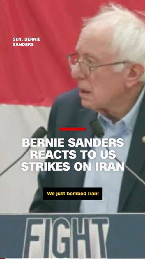 [서울=뉴시스] 버니 샌더스 미국 상원의원(버몬트)이 21일(현지 시간) 오클라호마주 털사에서 집회 연설 중 도널드 트럼프 미국 행정부의 이란 핵시설 공습 소식을 듣고 놀라고 있다. (사진=엑스 갈무리) 2025.06.23.