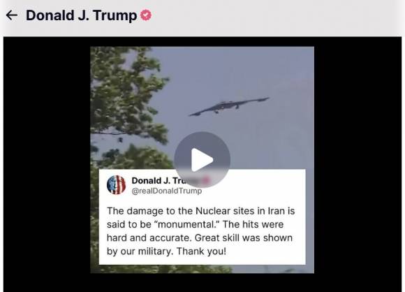 트럼프 대통령의 소셜미디어 게시물. 출처=트루스소셜