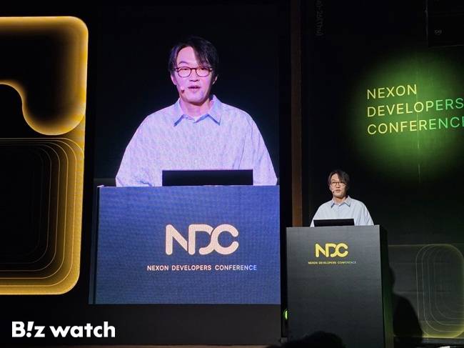 이정헌 넥슨 일본법인 대표가 24일 경기 판교에서 열린 'NDC25'에 참석해 환영사를 하고 있다./사진=김동훈 기자