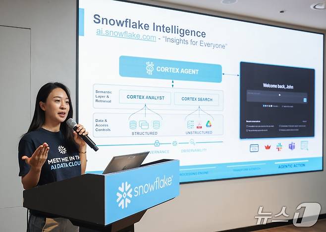 이수현 스노우플레이크 코리아 에반젤리스트가 서울 역삼동 AC 호텔 서울 강남에서 열린 서밋 2025 기자간담회에서 발언하고 있다.(스노우플레이크코리아 제공)