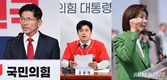 김문수 전 국민의힘 대선 후보와 김용태 비상대책위원장, 나경원 의원(가나다순). 쿠키뉴스 자료사진
