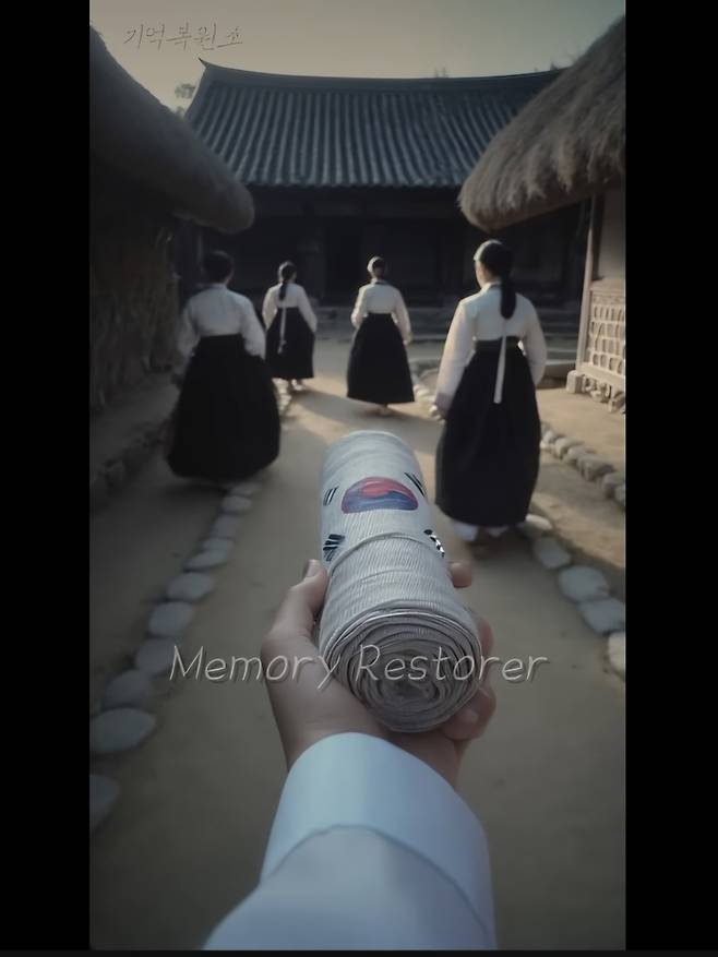 ‘[당신은 유관순의 친구입니다] 1인칭 시점’ 영상. 1인칭 시점이 되어 태극기를 건네받는 모습이다. [유튜브 ‘기억복원소’ 캡쳐]