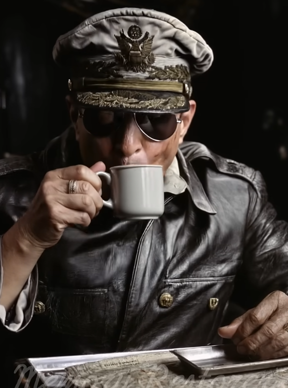 ‘Ai복원의 끝, 6.25 한국전쟁 4대영웅이 한끼를 먹다(대한민국정부선정)’에서 유엔군 총사령관 더글라스 맥아더 장군이 커피를 마시는 모습을 AI로 제작했다. [사진 = 유튜브 ‘기억복원소’ 캡쳐]