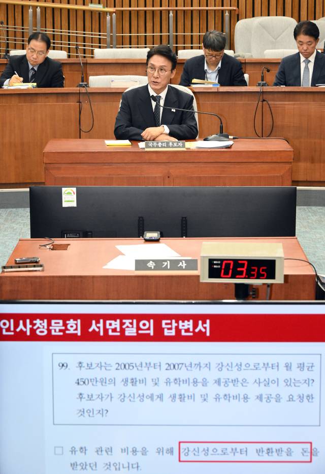 김민석 국무총리 후보자가 24일 국회에서 열린 인사청문회에 출석해 의원들의 질의에 답하고 있다. 오승현 기자 2025.06.24