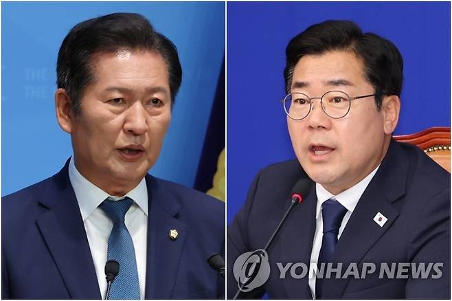 더불어민주당 당대표 출마하는 정청래 의원(왼쪽)과 박찬대 의원 [촬영 김주성] 2025.6.15 2025.6.9