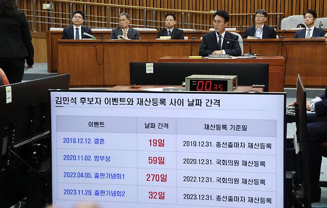 김민석 국무총리 후보자가 24일 오전 서울 여의도 국회에서 열린 국무총리 임명동의에 관한 인사청문특별위원회 전체회의에서 주진우 국민의힘 의원의 질의에 답하고 있다. /뉴시스