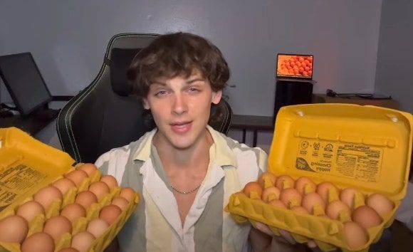 5일 동안 달걀만 150개 먹은 조슈아 앨러드. ⓒJOSHUA ALLARD 유튜브 채널 갈무리.