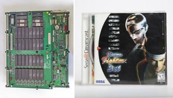 게임 개조의 기본, 좌측의 버추어 파이터 3TB 기판이나 우측의 드림캐스트용 3TB 버전이 있어야 한다