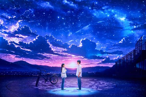 한국에서 초연된 뮤지컬 '오세이사'의 한 장면. 가미야 도루(오른쪽, 윤소호)와 히노 마오리(장민제)의 서사와 설정은 그대로 가져왔고, 와타야 이즈미라는 친구에 더해 새로운 주인공의 친구 사에구사 켄토가 등장한다. 사진 라이브러리컴퍼니, 유니버셜라이브