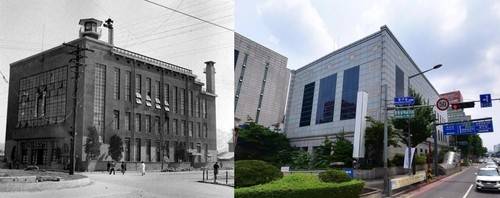 1950년대 대전부청사 모습(왼쪽)과 현재 모습. 사진=연합뉴스 제공