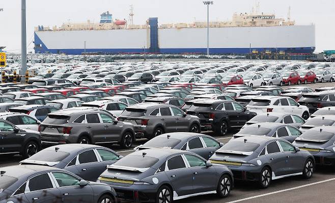 경기 평택항에 세워진 수출용 자동차. (사진=연합뉴스)