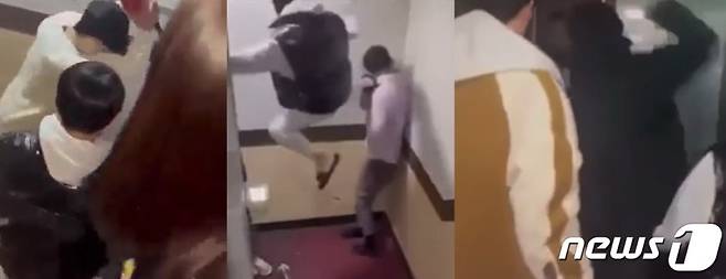 지난 2023년 1월 17일 인천 미추홀구의 한 모텔에서 10대 학생들이 조건 만남을 미끼로 유인한 40대 남성을 집단 폭행하고 있는 모습. (온라인 커뮤니티 갈무리)