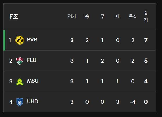 2025 클럽월드컵 F조 최종순위. ⓒFIFA