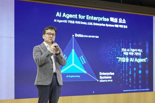 이준희 삼성SDS 대표가 26일 서울 잠실 삼성SDS 사옥에서 진행된 미디어 데이에서 사업 전략을 발표하고 있다. 삼성SDS 제공