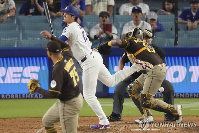 오타니 쇼헤이의 어깨를 강타한 161km의 포심.연합뉴스