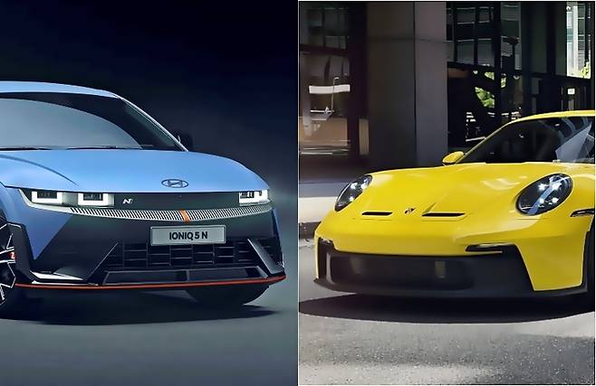 아이오닉5N(왼쪽)과 포르쉐  911 GT3 [사진출처=현대차, 포르쉐]