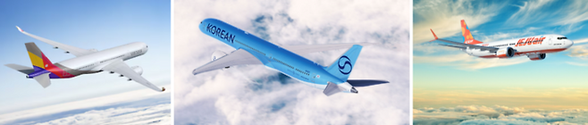 아시아나항공·대한항공·제주항공 항공기 / 사진=각 항공사