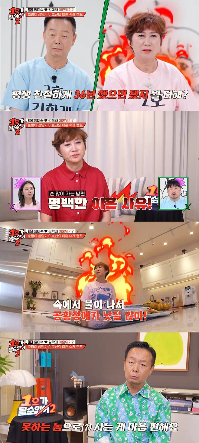 코미디언 임미숙이 집안일을 미루기만 할 뿐 하지 않는 김학래의 모습에 분노해 잔소리를 쏟아냈다./사진=JTBC '1호가 될 순없어2' 방송 화면