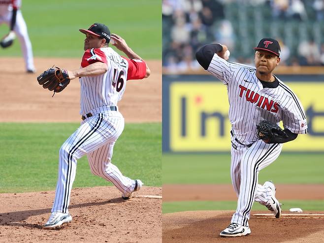 요니 치리노스(왼쪽)와 엘리에이저 에르난데스.  LG 트윈스 제공