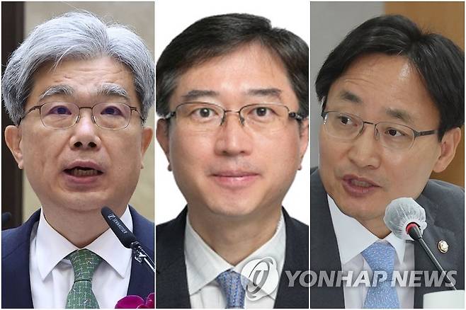이재명 대통령, 헌법재판관, 국세청장 후보자 지명 (서울=연합뉴스) 홍해인 기자 = 대통령실은 26일 이재명 대통령이 헌법재판소장에 김상환 제주대 법학전문대학원 석좌교수(왼쪽부터), 헌법재판관에 오영준 서울고등법원 부장판사, 국세청장에 임광현 더불어민주당 의원을 지명했다고 강훈식 대통령비서실장의 인사브리핑을 통해 발표했다. 2025.6.26 [연합뉴스 자료사진] hihong@yna.co.kr