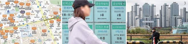 1 부동산 거래 플랫폼 검색 결과. /사진 직방 홈페이지 2 6월 2일 서울 시내 한 부동산 중개소 전월세 관련 안내문. /사진 연합뉴스 3 서울 서초구의 신축 아파트 단지. /사진 연합뉴스