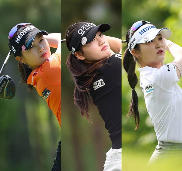 2025년 한국여자프로골프(KLPGA) 투어 맥콜·모나 용평 오픈에 출전하는 박현경, 노승희, 이예원 프로. 사진제공=KLPGA