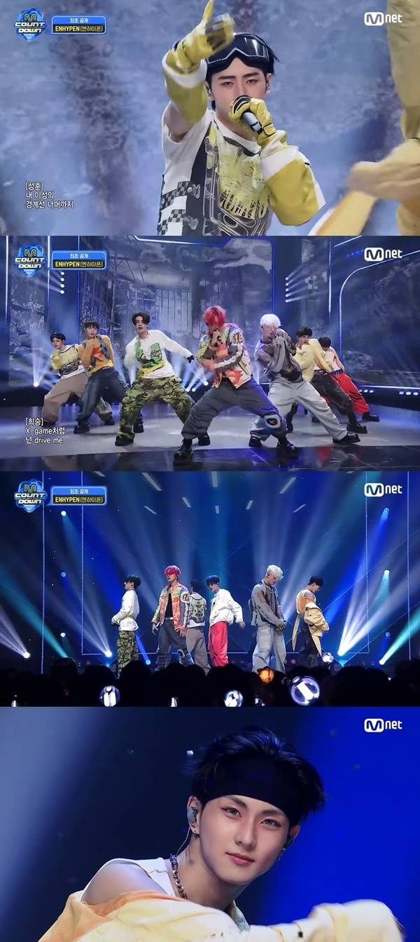엔하이픈(정원, 희승, 제이, 제이크, 성훈, 선우, 니키)은 지난 26일 방송된 Mnet ‘엠카운트다운’에 출연해 미니 6집 ‘DESIRE : UNLEASH’의 후속곡 ‘Outside’ 무대를 최초 공개했다.