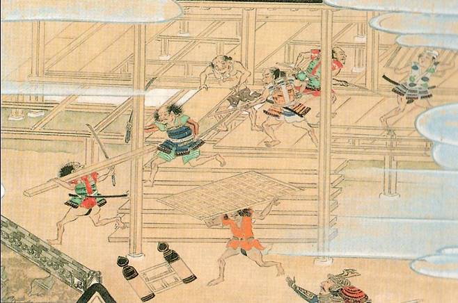 도소(전당포)를 습격, 물건을 들고나오는 백성들  [출처 : 야후재팬 화상]