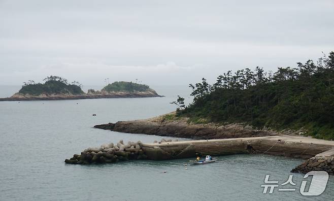 '높은나리' 벼랑 아래 선착장너머로 북섬이 자리하고 있다. 2025.6.27/뉴스1 ⓒ News1 조영석 기자