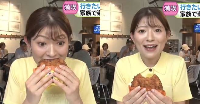 [뉴시스] 성심당의 대표 메뉴인 '튀김소보로'를 맛보는 일본인 리포터. (출처=STV) *재판매 및 DB 금지