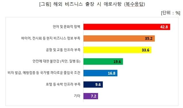 대구 지역기업의 해외 비즈니스 출장 시 애로사항. /대구상공회의소 제공