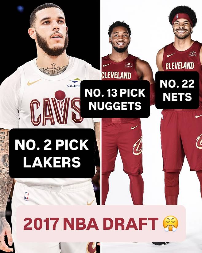 29일 트레이드를 통해 시카고를 떠나 클리블랜드로 향한 론조 볼(왼쪽부터). 그는 2017 드래프트 동기인 미첼, 앨런과 한솥밥을 먹게 됐다. 사진=ESPN